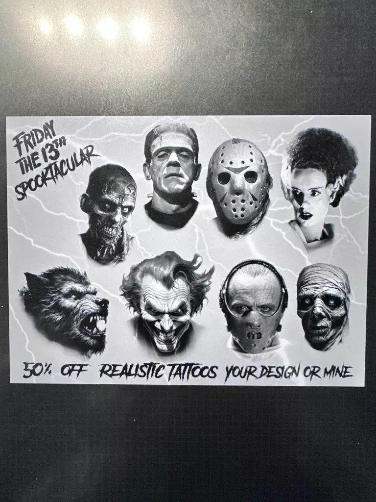 Promotional poster featuring horror character portraits and text: 